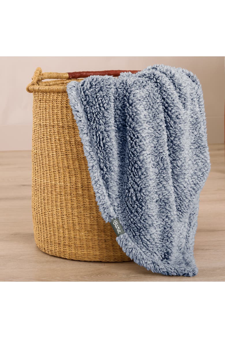 Tipped Faux Shearling Throw Blanket, Alternate, color, Dark Blue