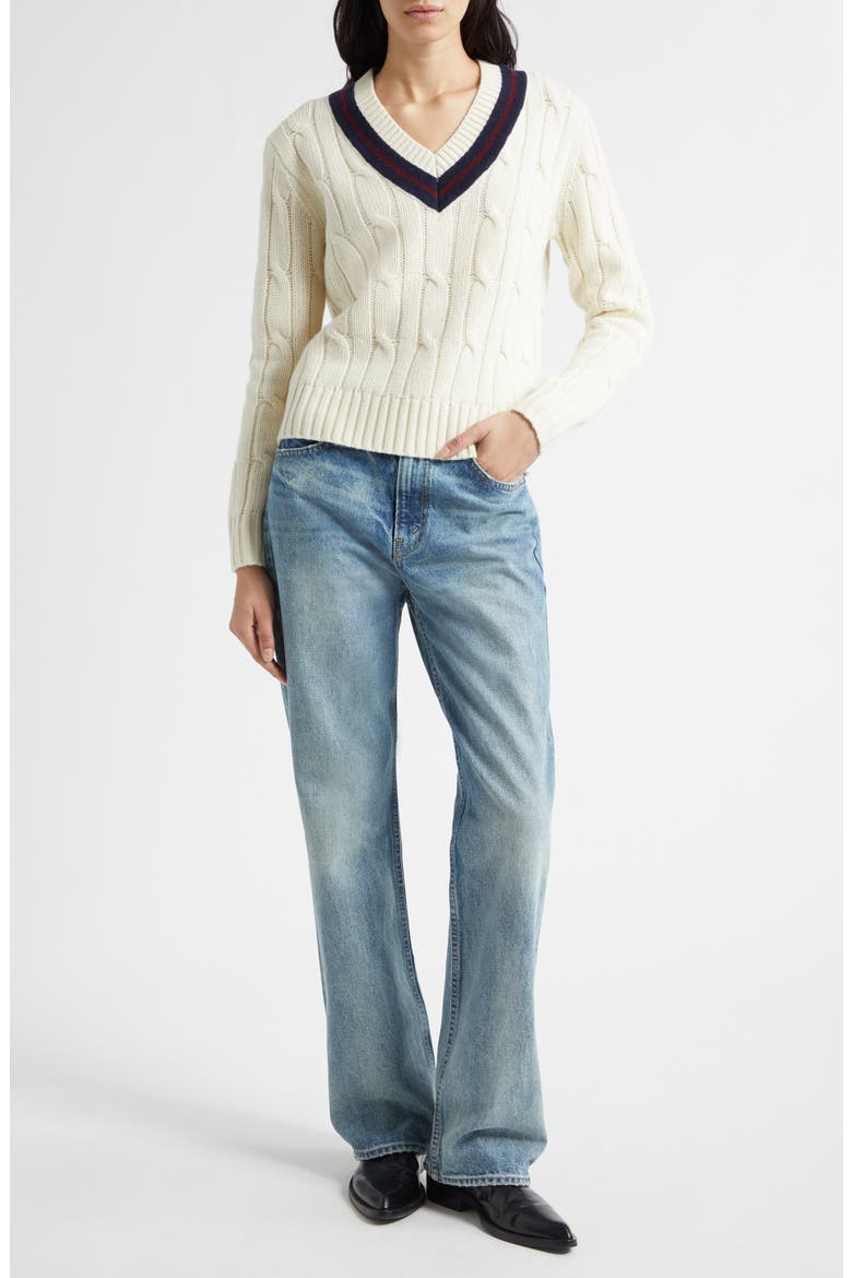 Fabiana Cable Wool Tennis Sweater, Alternate, color, IVORY