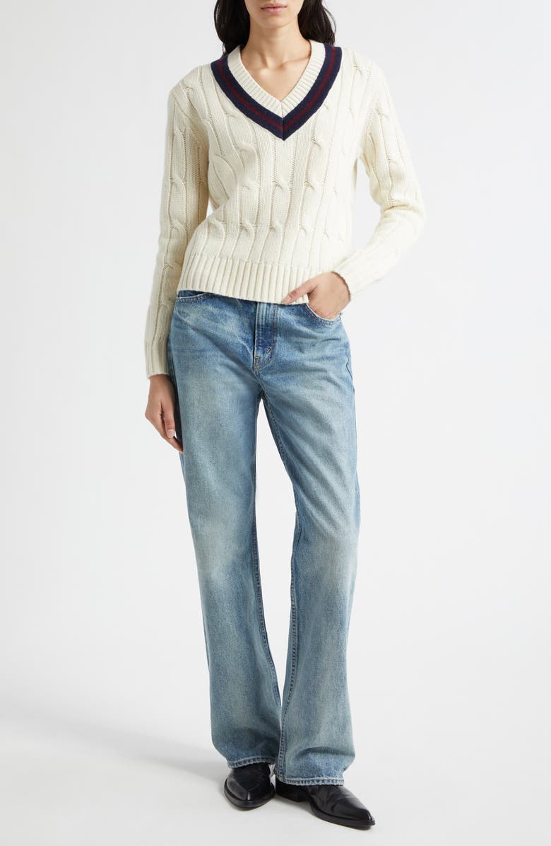 Nili Lotan Fabiana Cable Wool Tennis Sweater, Alternate, color, Ivory