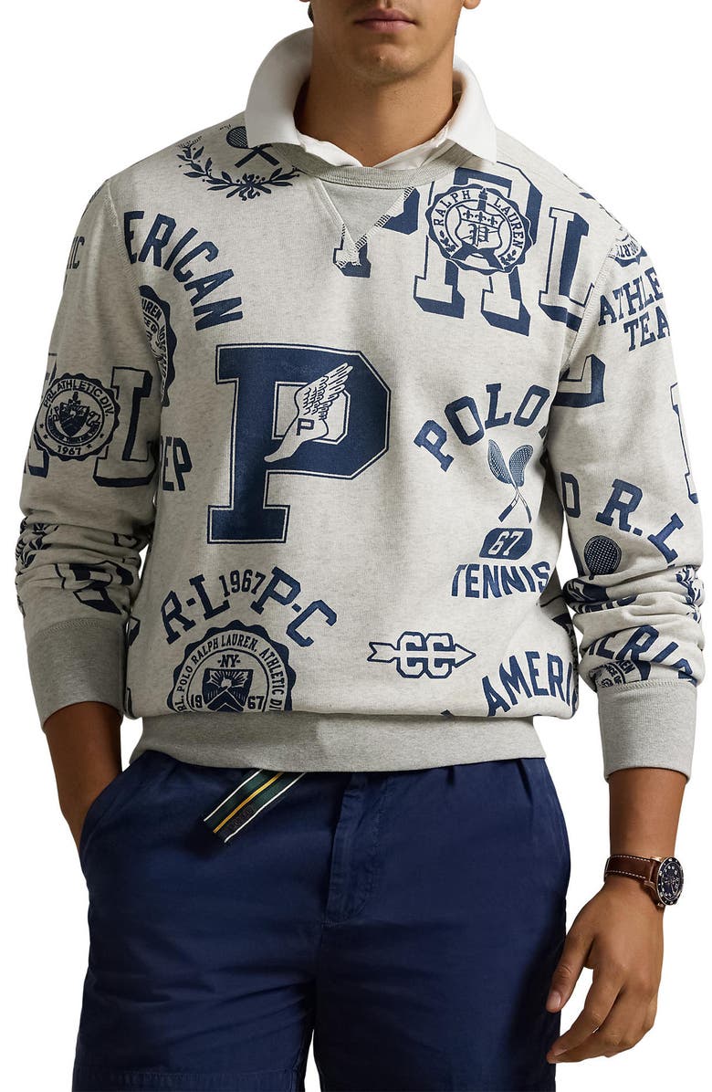 Polo Ralph Lauren Logo Graphic Cotton & Linen Crewneck Sweatshirt, Main, color, 