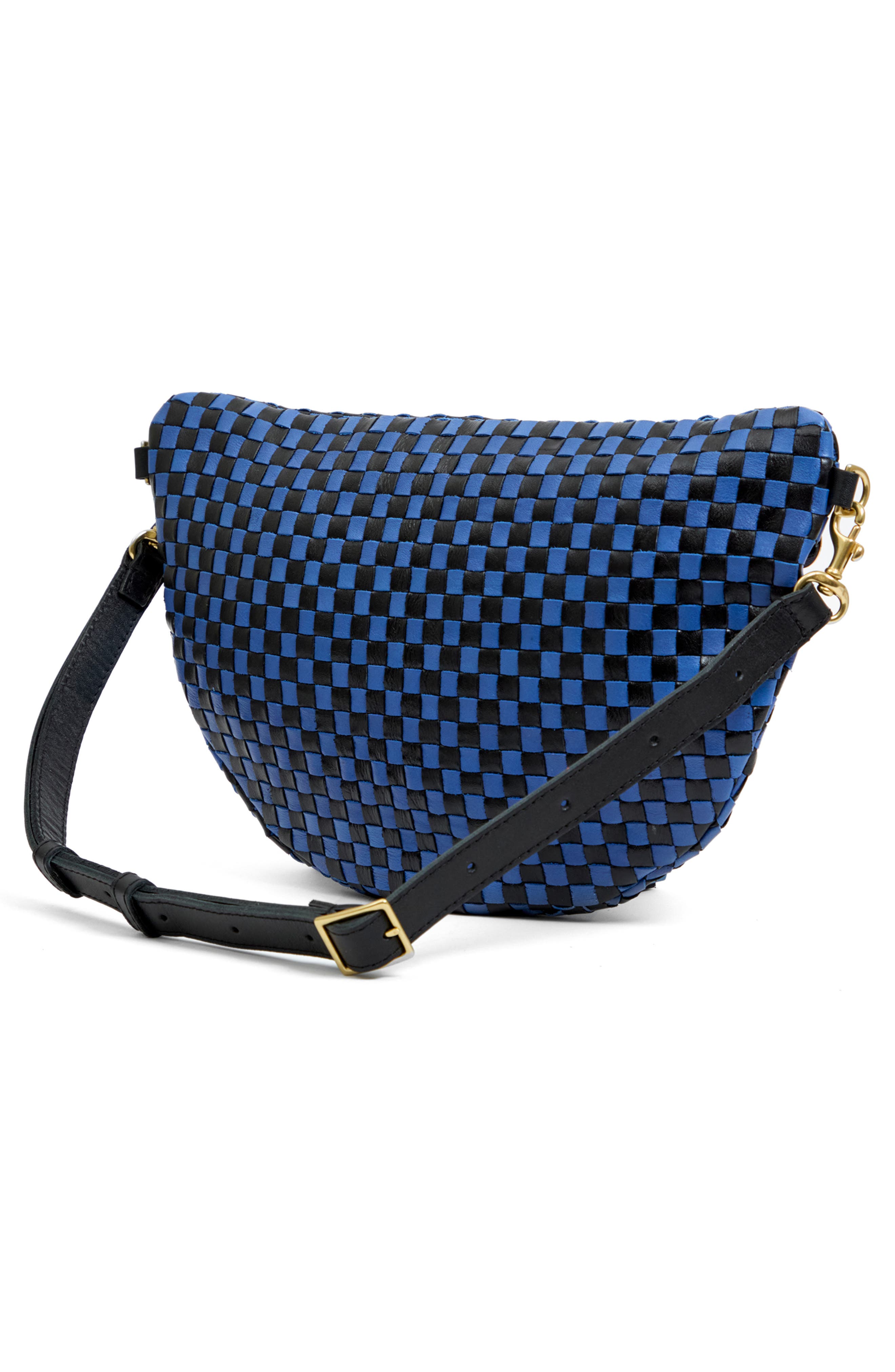 Clare V. Grande Woven Leather Belt Bag, Alternate, color, Black/ Cobalt