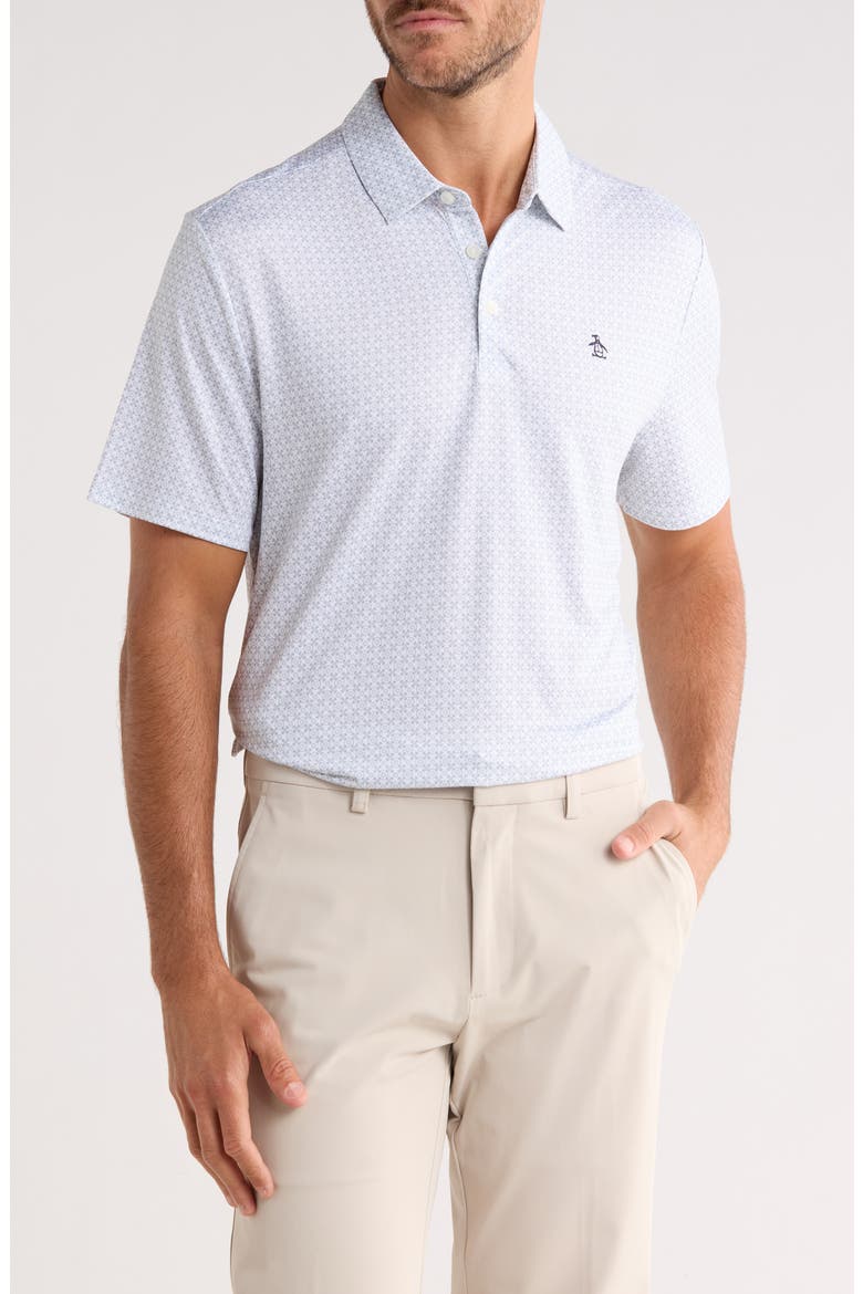 Micro Floral Geo Print Polo, Main, color, BRIGHT WHITE