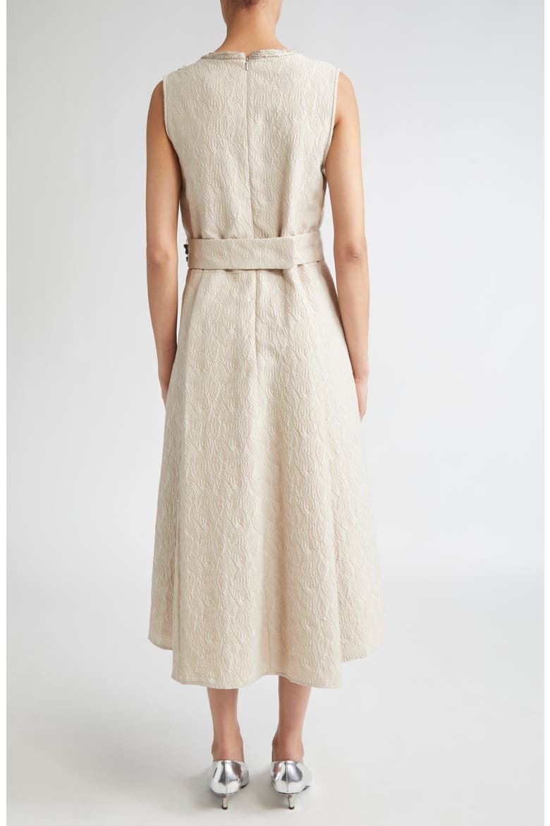 Carmen Leaf Jacquard Belted Midi Dress, Alternate, color, ECRU