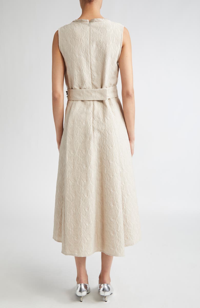 Max Mara Carmen Leaf Jacquard Belted Midi Dress, Alternate, color, Ecru