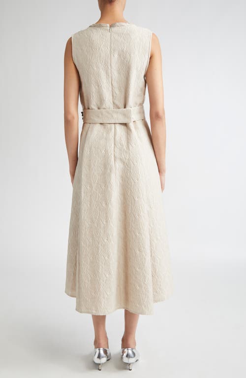 Max Mara Carmen Leaf Jacquard Belted Midi Dress In Neutral