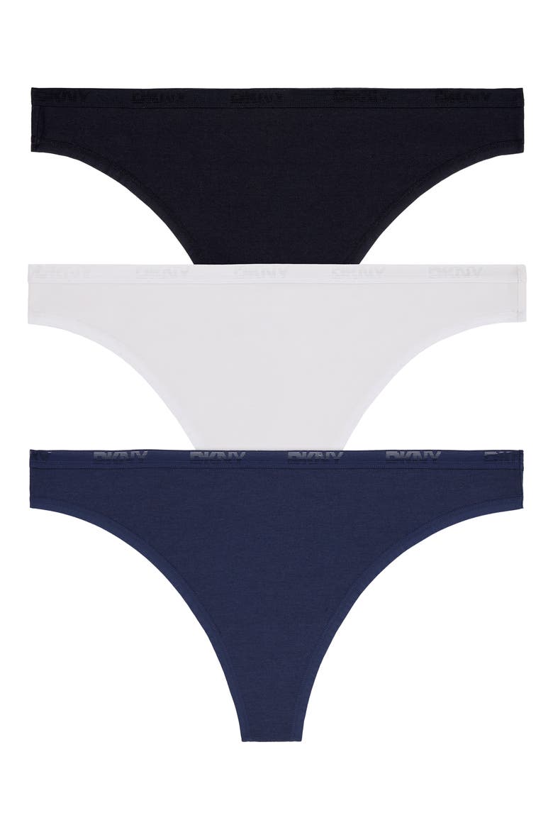 Cotton Blend Assorted 3-Pack Thongs, Main, color, BLACK WHITE NAVY
