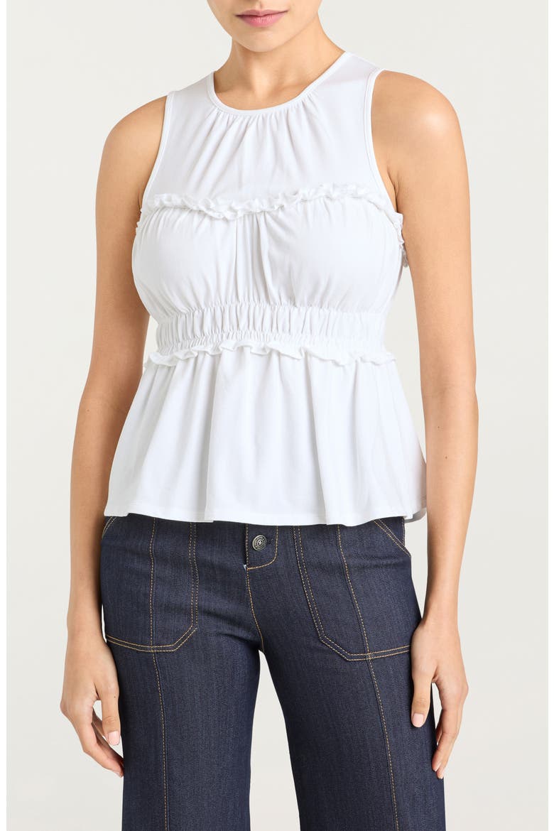 Pania Smocked Ruffle Sleeveless Top, Main, color, WHITE
