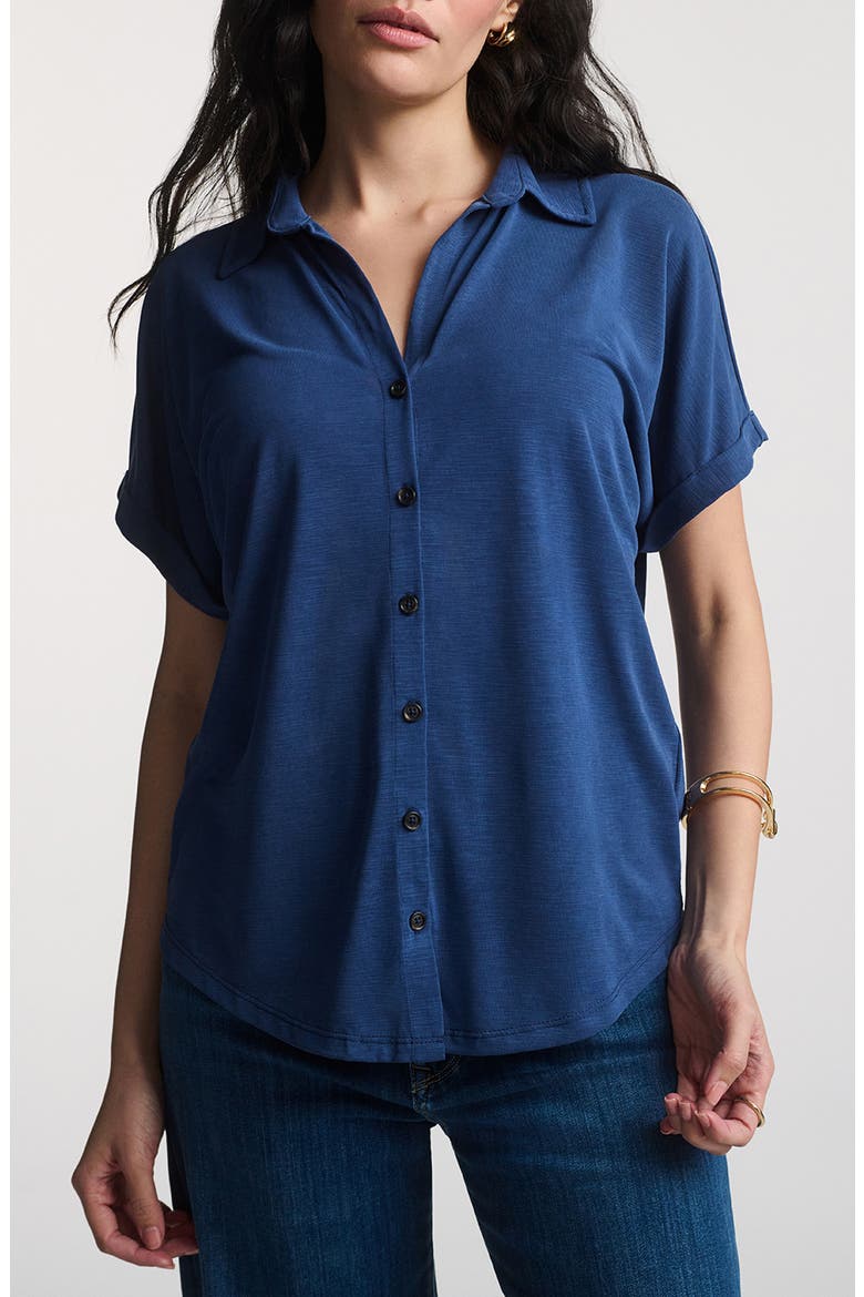 Mediava Short Sleeve Button-Up Shirt, Main, color, MEDIEVAL BLUE