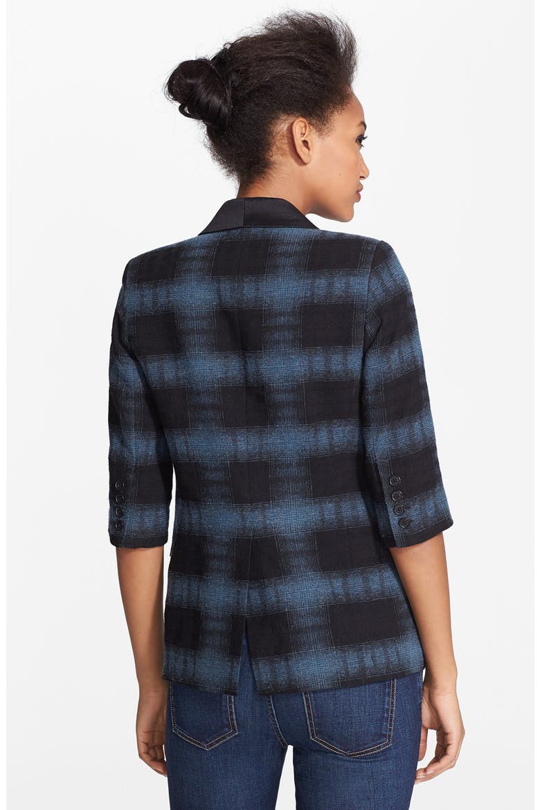 Plaid Smoking Jacket, Alternate, color, BLACK AND BLUE PLAID