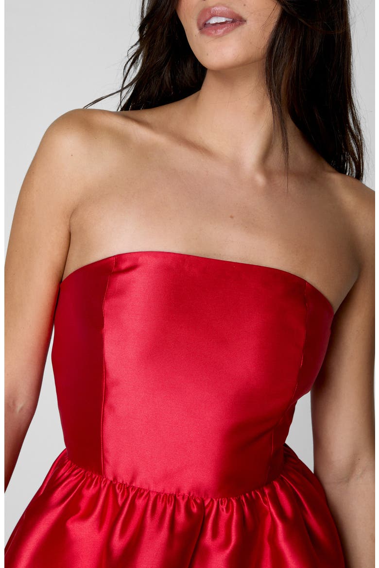 Strapless Satin Bubble Minidress, Alternate, color, RED