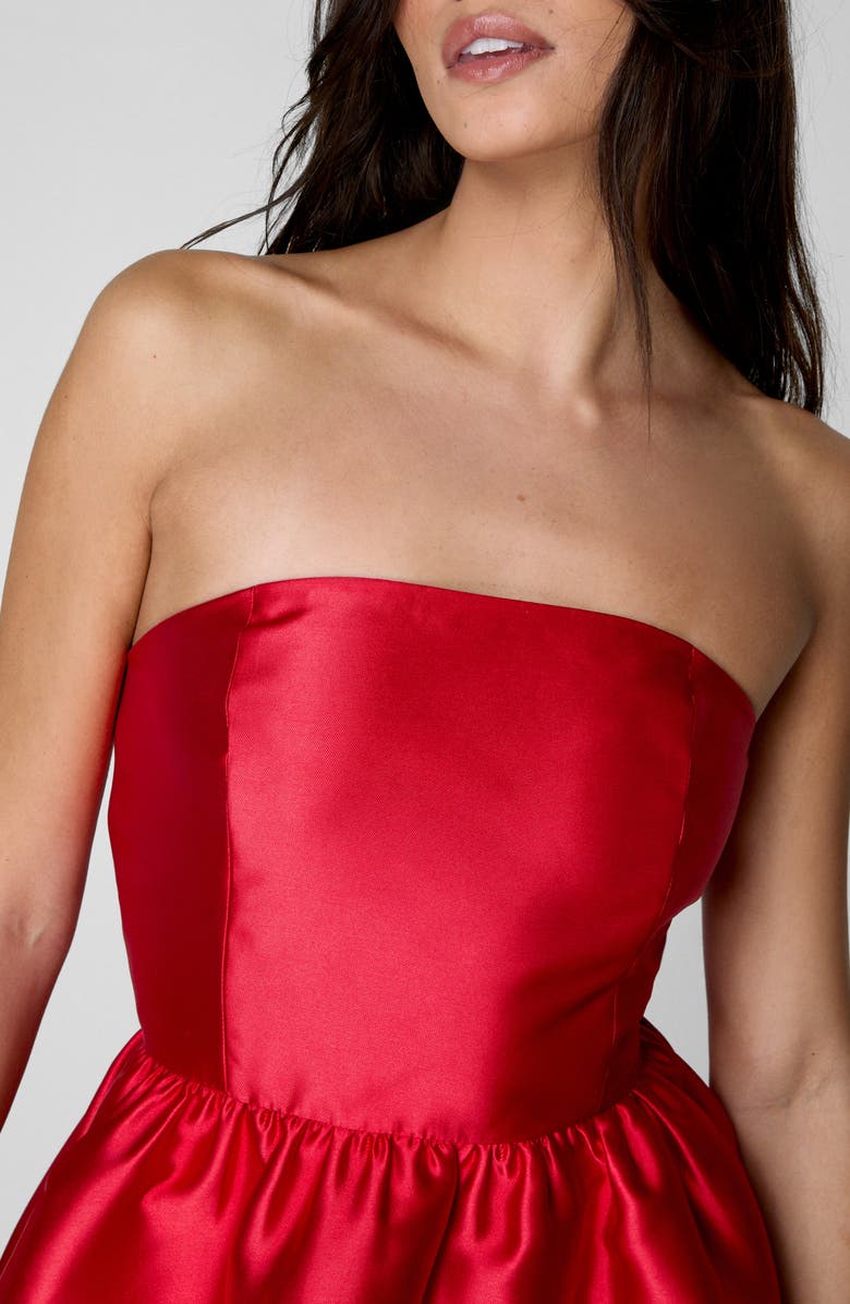 NASTY GAL Strapless Satin Bubble Minidress, Alternate, color, Red