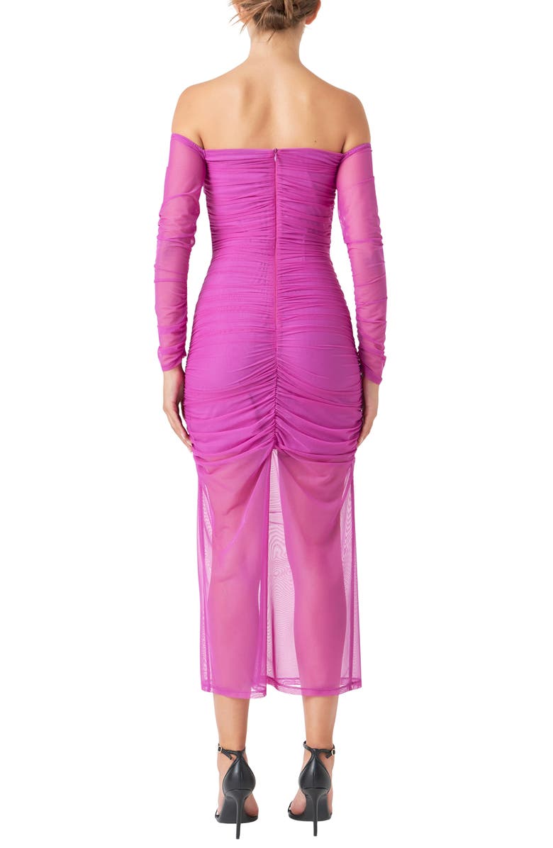 Endless Rose Long Sleeve Off the Shoulder Mesh Midi Body-Con Dress, Alternate, color, Berry