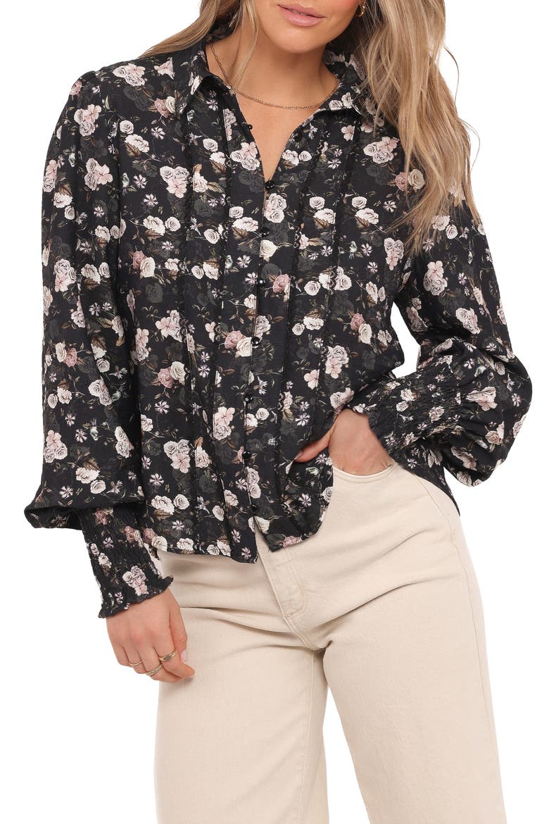 Parsons Floral Lace Trim Button-Up Shirt, Main, color, DARK FLORAL