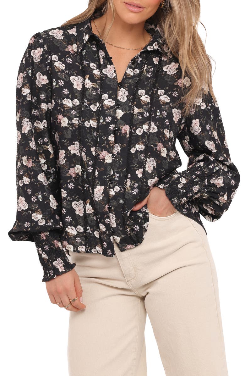 Petal & Pup Parsons Floral Lace Trim Button-Up Shirt, Main, color, Dark Floral