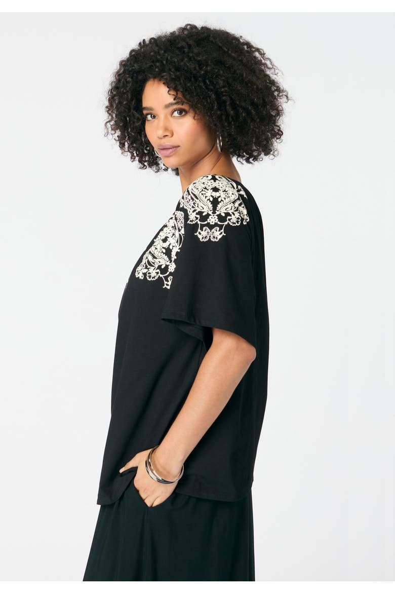 Ruffle Printed Tunic, Alternate, color, BLACK IVORY PAISLEY