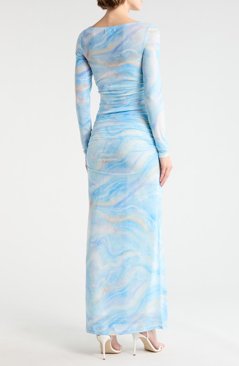 AFRM LOS ANGELES Ollie Long Sleeve Dress, Alternate, color, Blue Marble