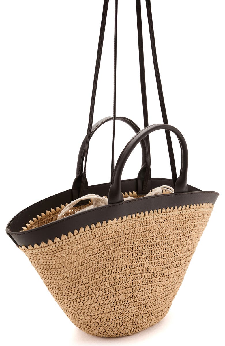 MANGO Woven Straw Tote, Alternate, color, Chocolate