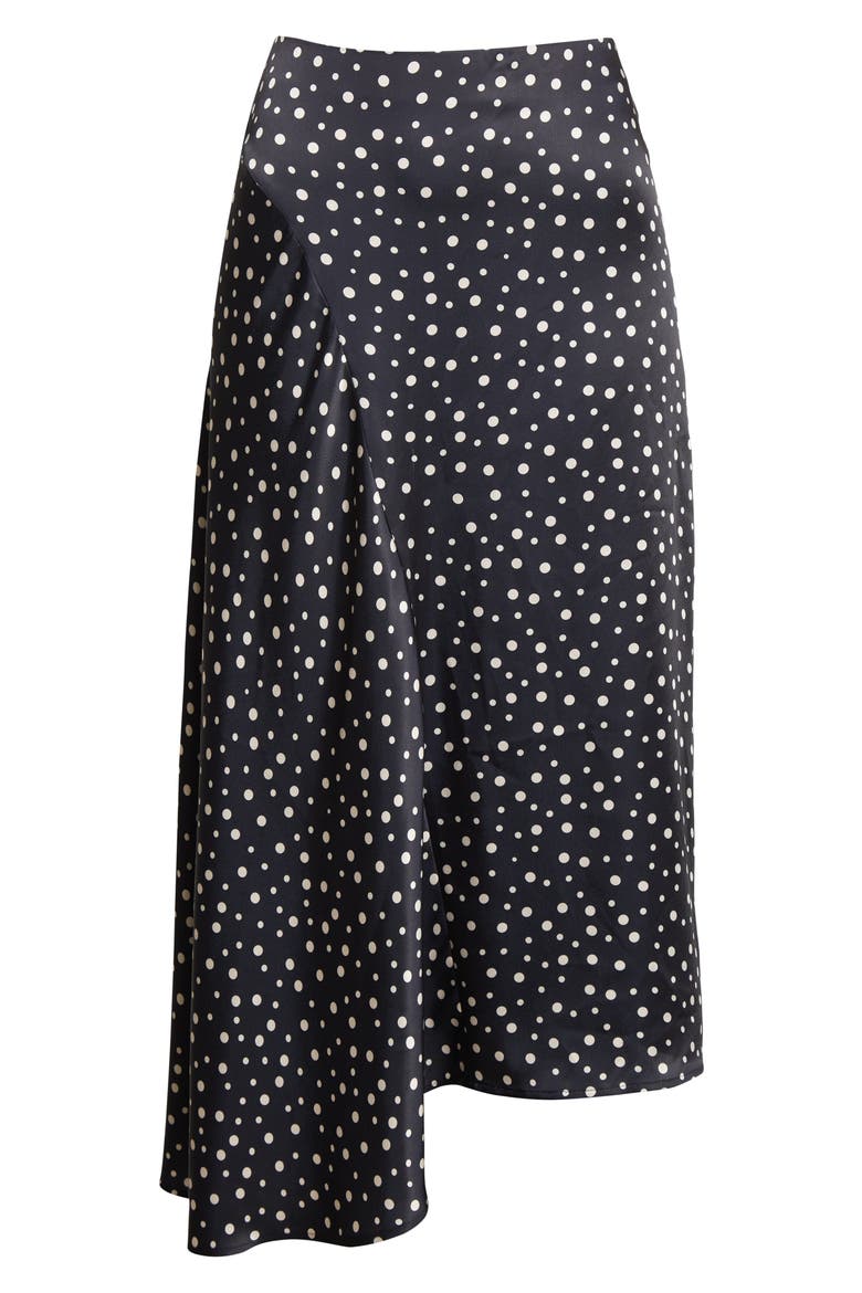 Dot Print Satin Skirt, Alternate, color, DEEP MARINE