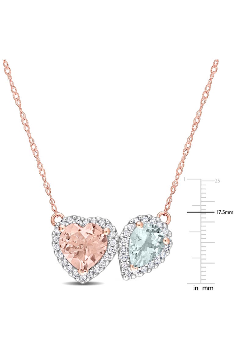 Morganite Aquamarine Diamond Heart Necklace 10k, Alternate, color, Rose Gold