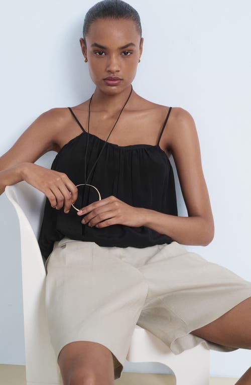 Mango Bubble Hem Crop Top In Black