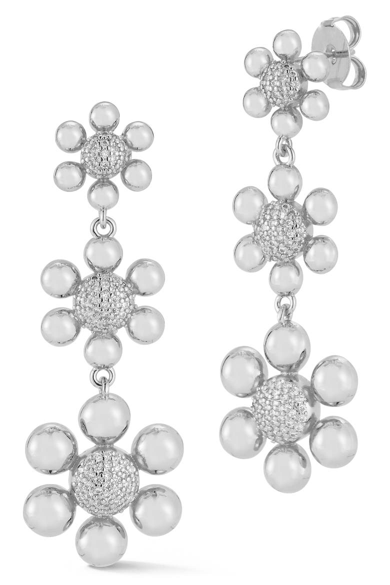 Pavé Cubic Zirconia Flower Drop Earrings, Main, color, SILVER