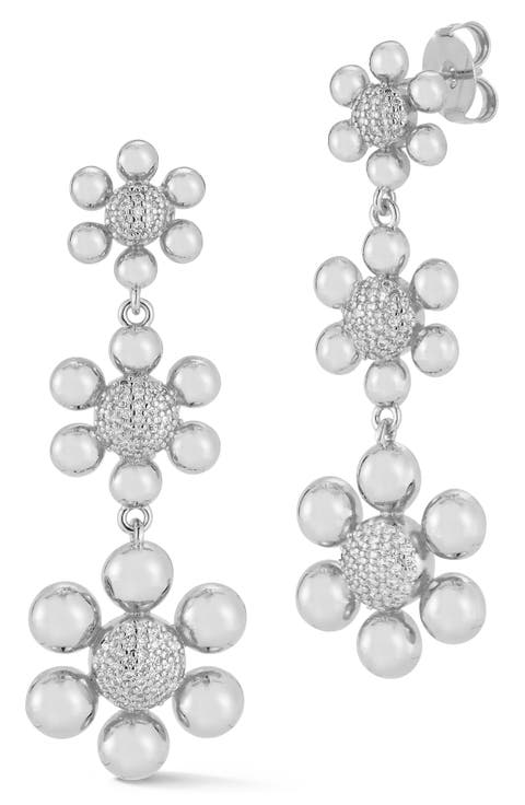 Pavé Cubic Zirconia Flower Drop Earrings