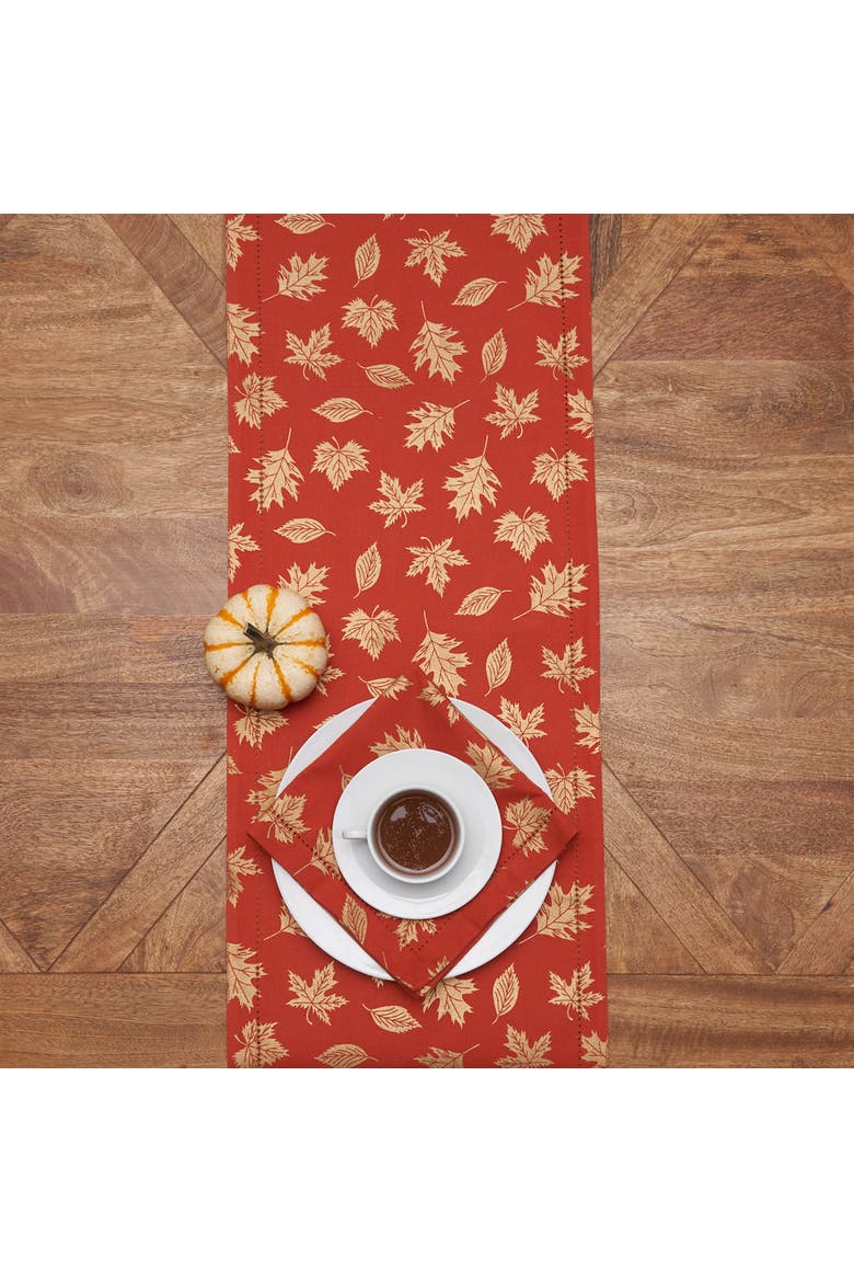 Lux Botanical Fall Leaf Hemstitch Runner 14" x 72", Alternate, color, Gold