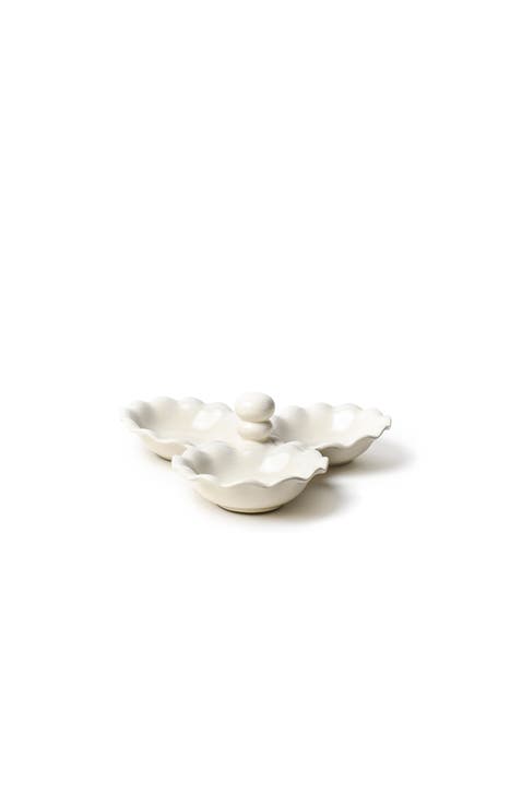 Signature White Ruffle Three Bowl Server