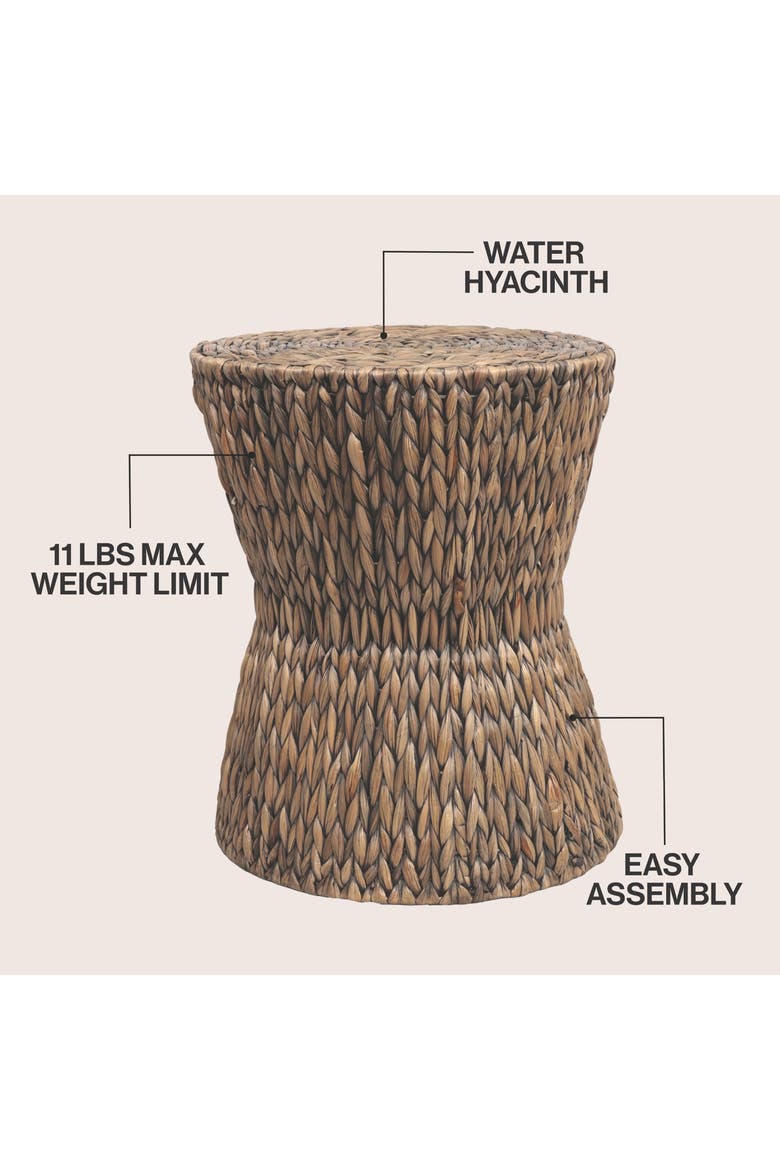 Natura Bohemian Handwoven Round Accent Side Table, Hourglass Woven End Table with Sturdy Metal Frame, Alternate, color, Brown