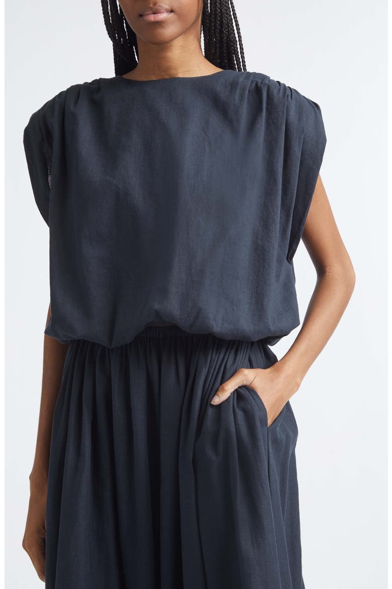 Sirelle Cap Sleeve Linen Blend Shirt, Alternate, color, WASHED JET
