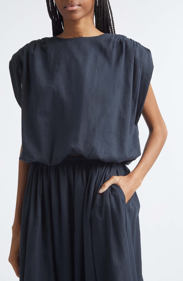 Toccin Sirelle Cap Sleeve Linen Blend Shirt, Alternate, color, Washed Jet