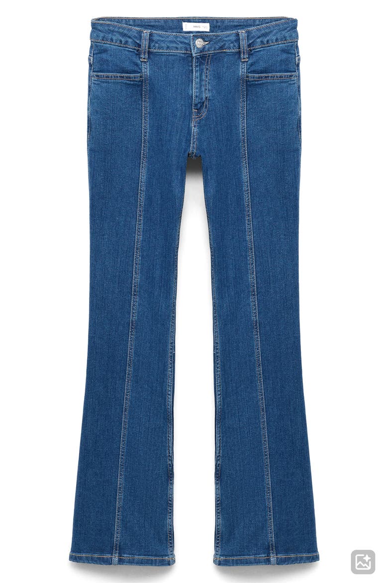 Star Pocket Mid Rise Flare Jeans, Alternate, color, DARK BLUE