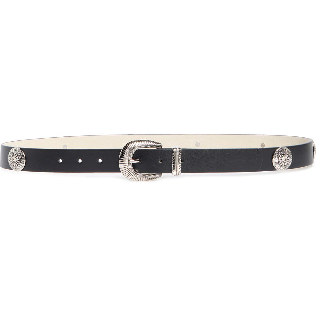Vince Camuto Ribbed Buckle & Keeper Belt In Black Silver