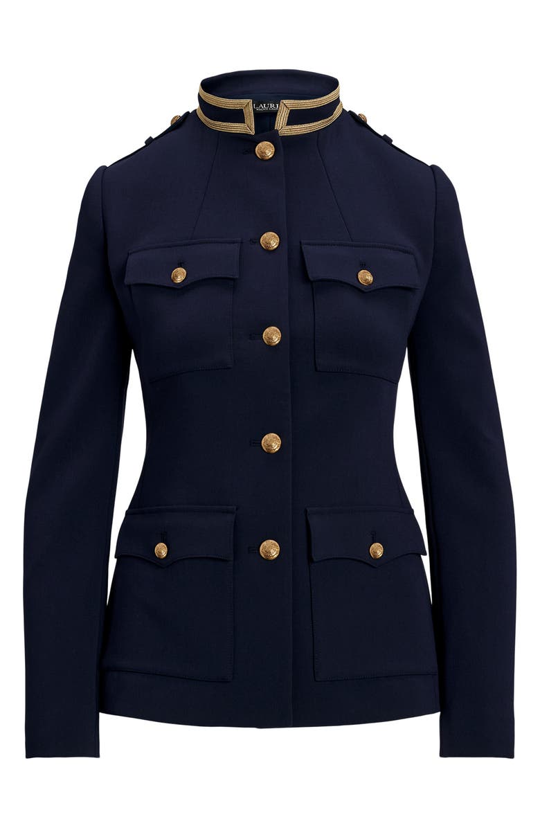 Lauren Ralph Lauren Metallic Trim Twill Military Jacket, Alternate, color, Lauren Navy