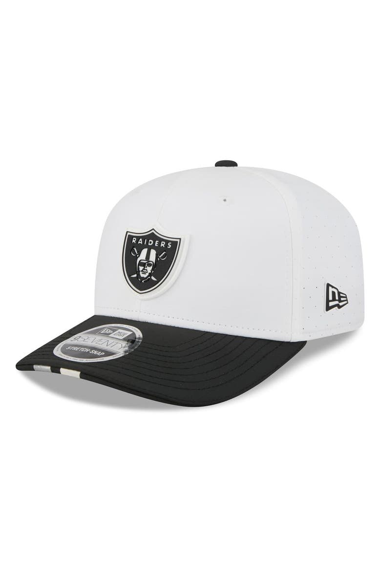 Men's New Era  White/Black Las Vegas Raiders 2025 NFL Training Camp 9SEVENTY Adjustable Hat, Main, color, White