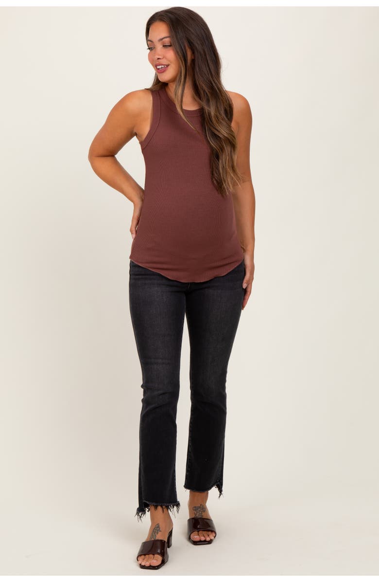 PinkBlush Washed Raw Hem Crop Flare Maternity Jeans, Main, color, Black