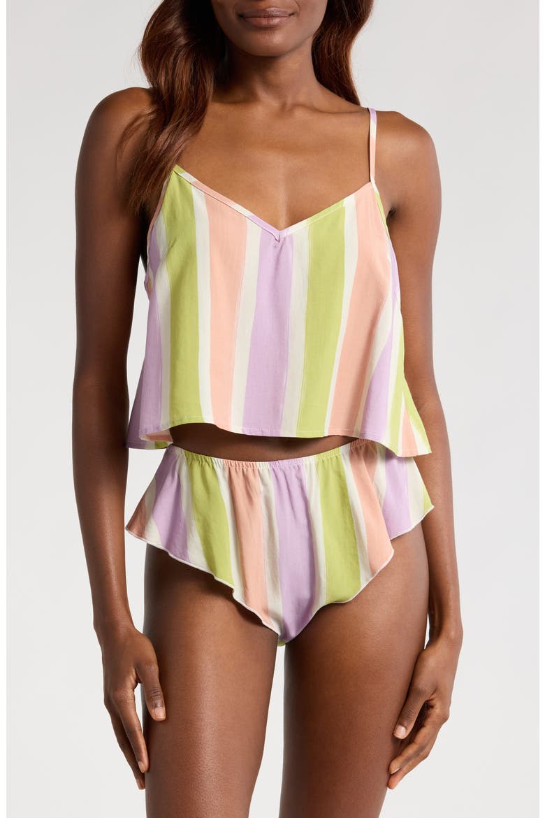Stripe Crop Camisole & Tap Shorts Set, Main, color, PAINTED STRIPE