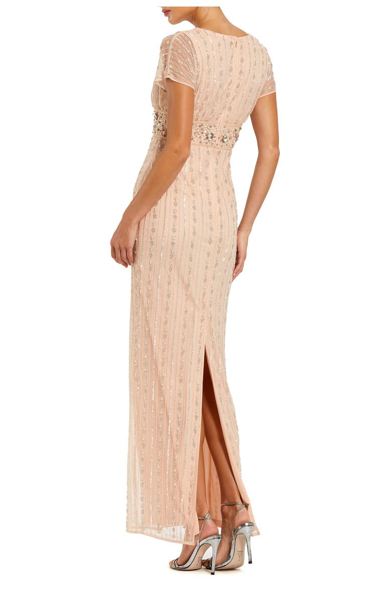 Mac Duggal Beaded Blouson Short Sleeve Column Gown, Alternate, color, Rose