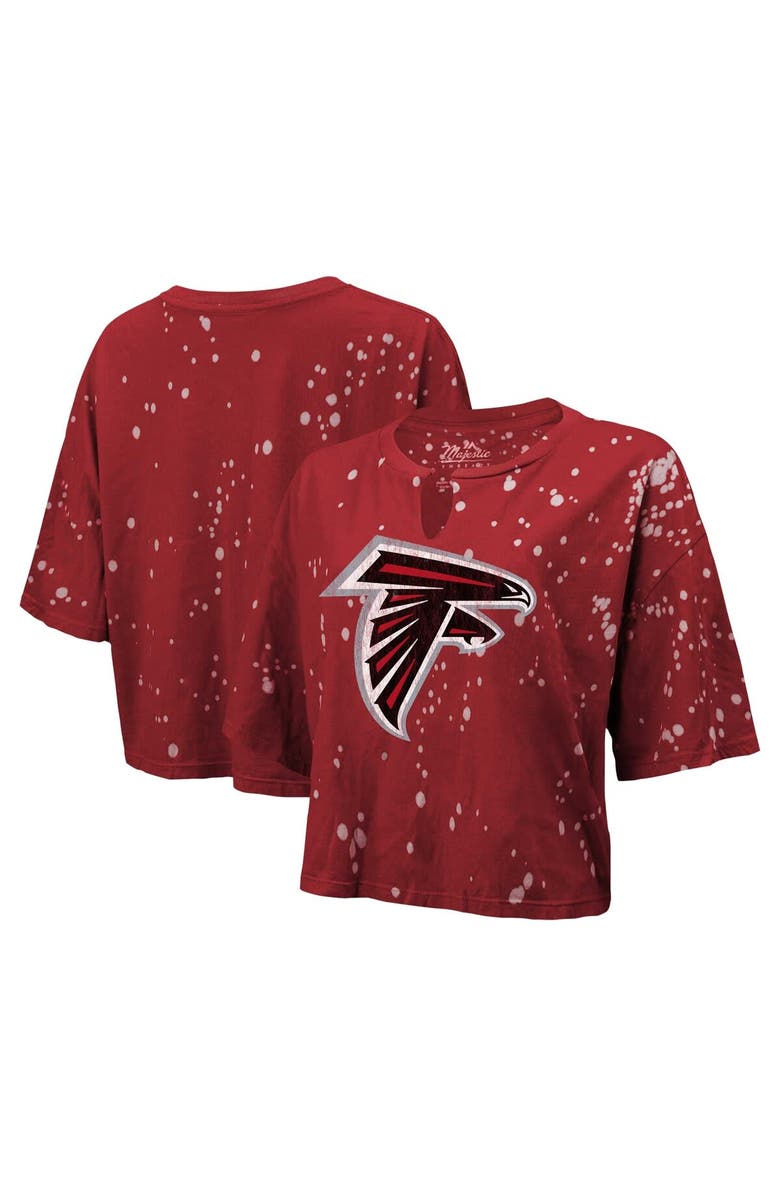 Majestic Threads Women's Majestic Threads Red Atlanta Falcons Bleach Splatter Notch Neck Crop T-Shirt, Alternate, color, 
