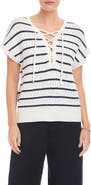 FIFTEEN TWENTY Beth Stripe Lace-Up Cotton Blend Pointelle Sweater