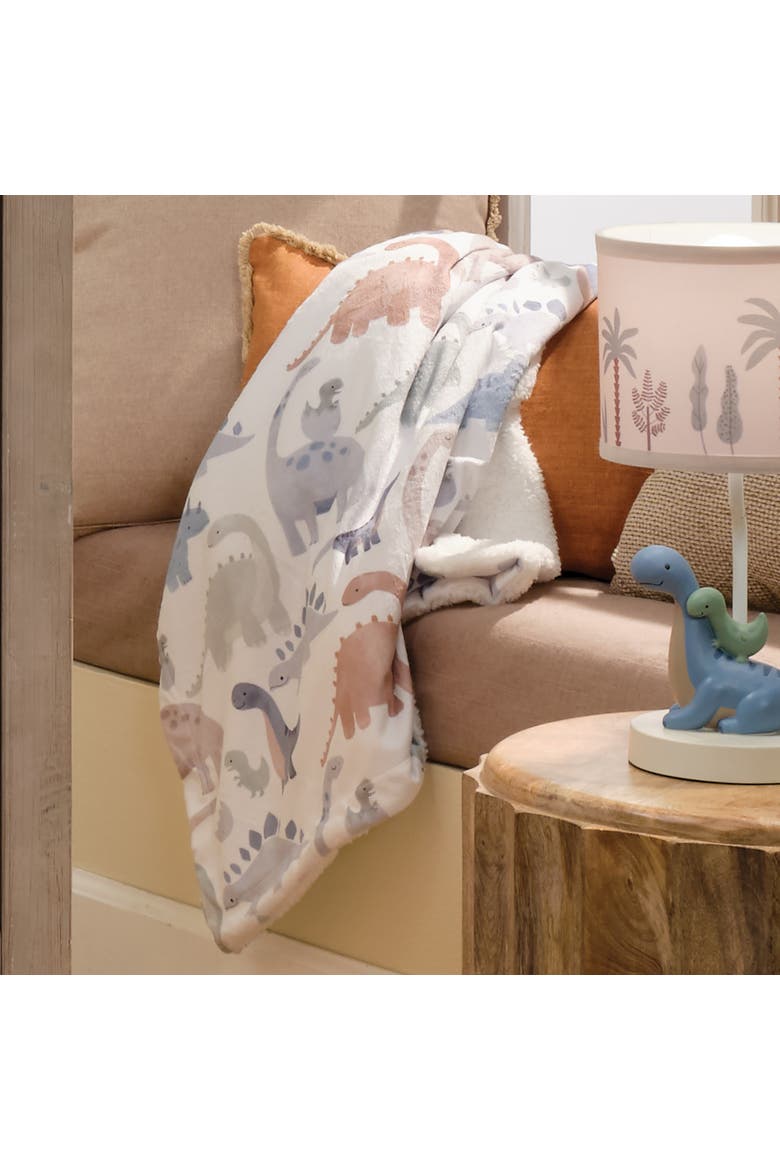 Dino-Might Ultra-Soft Fleece Watercolor Dinosaur Baby Blanket, Alternate, color, White