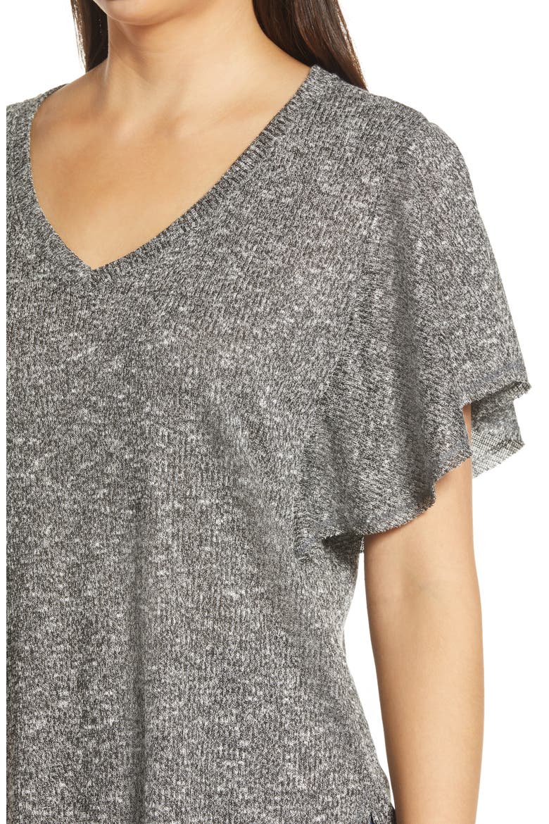 Hacci Flutter Sleeve Top, Alternate, color, BLACK