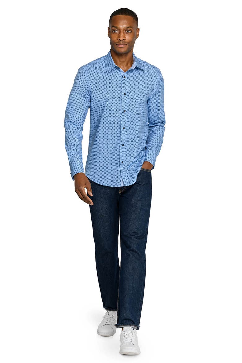 Slim Fit Diamond Geo Woven Long Sleeve Basic Shirt, Alternate, color, MED BLUE