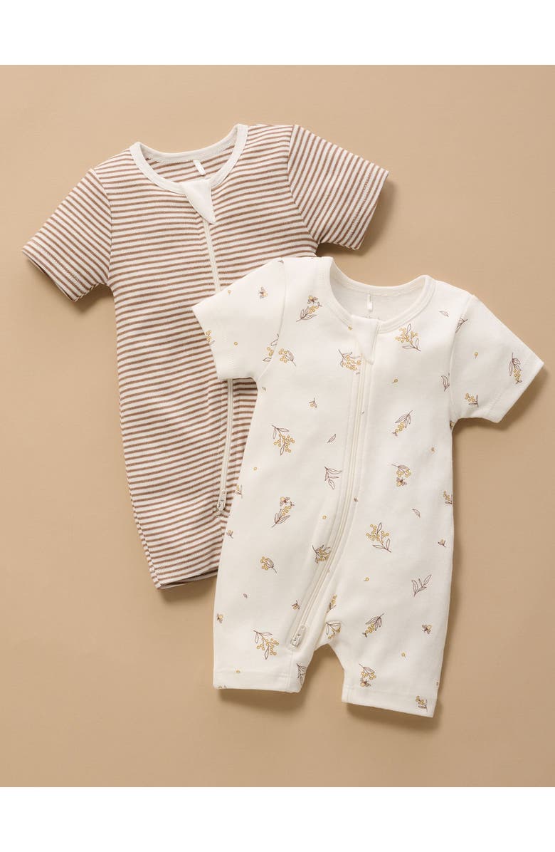 Purebaby 2 Pack Short Zip Romper, Alternate, color, Vanilla Wattle Bee Pack