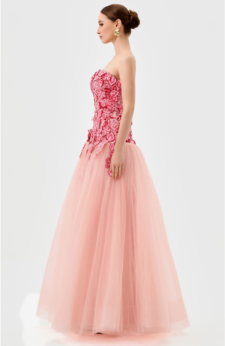 Bariano Poppi Strapless Floral Gown, Alternate, color, Pink