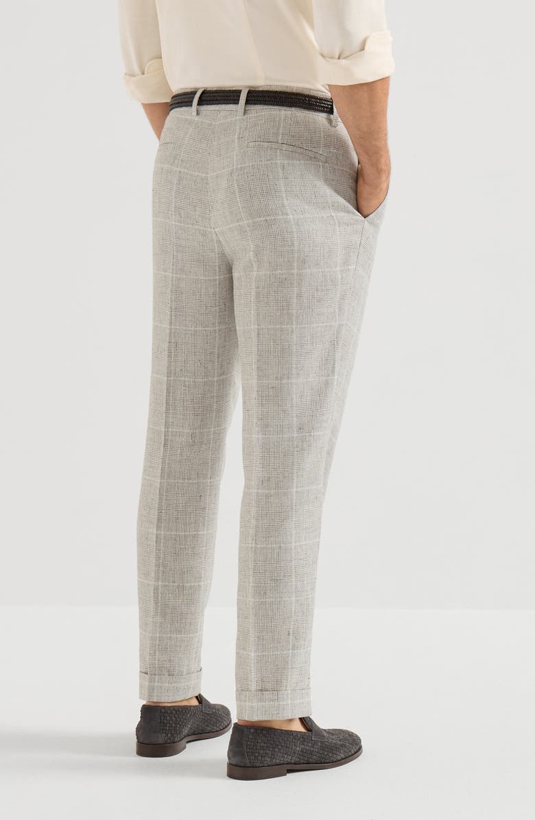 Brunello Cucinelli Linen Prince of Wales trousers with pleat, Alternate, color, Panama