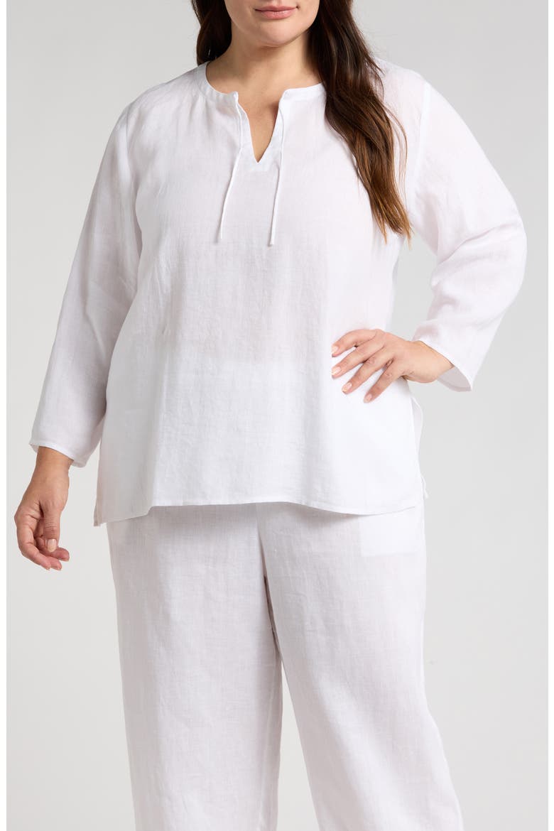 Split Neck Organic Linen Top, Main, color, WHITE