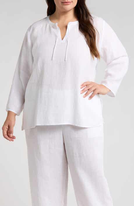 Eileen Fisher Split Neck Organic Linen Top