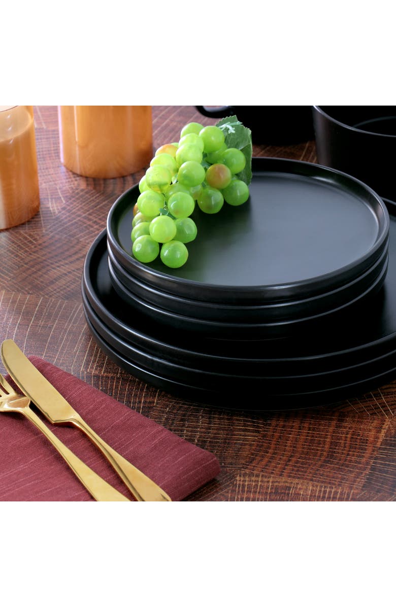 Elama Luxmatte Black 16 Piece Dinnerware Set, Alternate, color, Black