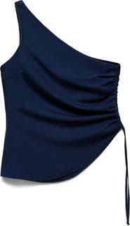 MANGO Gathered One-Shoulder Denim Top